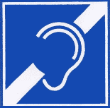 Ikona z przekreślonym uchem na ciemnoniebieskim tle